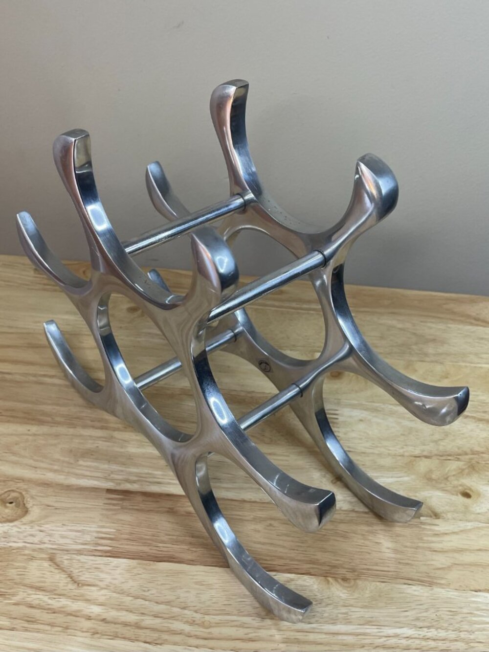 Vintage MCM Cast Aluminum Wine Rack Sculptural 6 Bottle Holder Silver - Picture 3 of 7